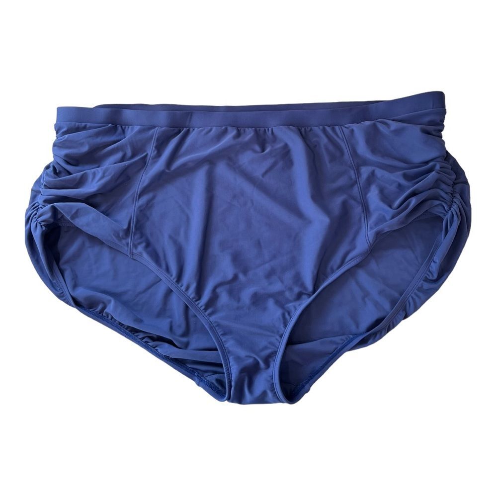 NWOT Catherines | Plus Size Ruched Blue High‎ Rise Bikini Swim Suit Bottoms